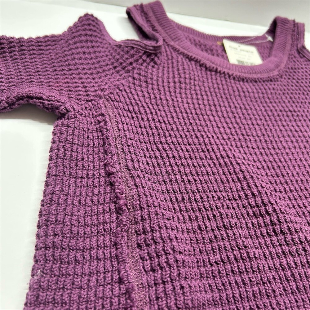 Free People Sweater Womens XS Purple Waffle Knit Cold Shoulder Tunic Top NWT - Picture 11 of 14